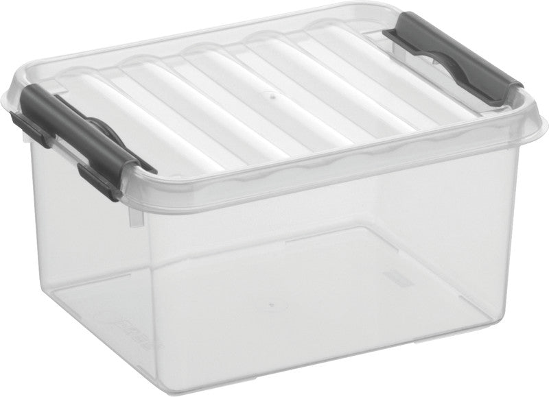 Helit die q-line Aufbewahrungsbox 2 l – mit Clipverschluss, stapelbar, 200 × 100 × 150 mm, transparent