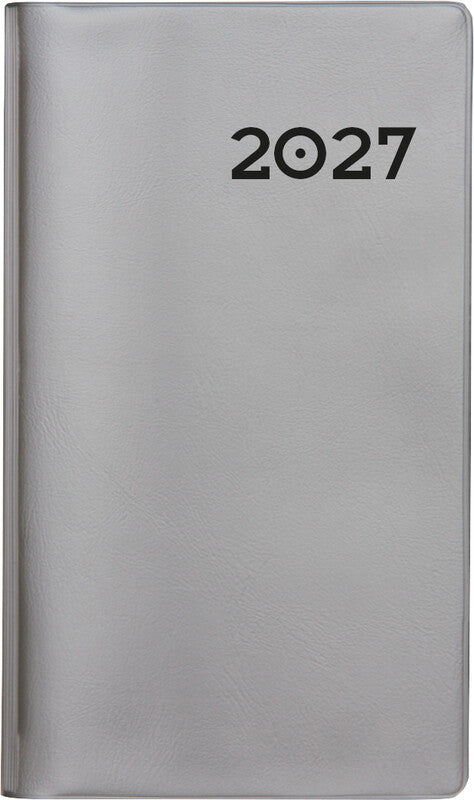 Biella Planer Paris Agenda – 1 Monat/2 Seiten, geheftet, 7,5 × 12,6 cm, 15 Monate Okt–Dez, 2027, silber, PEFC