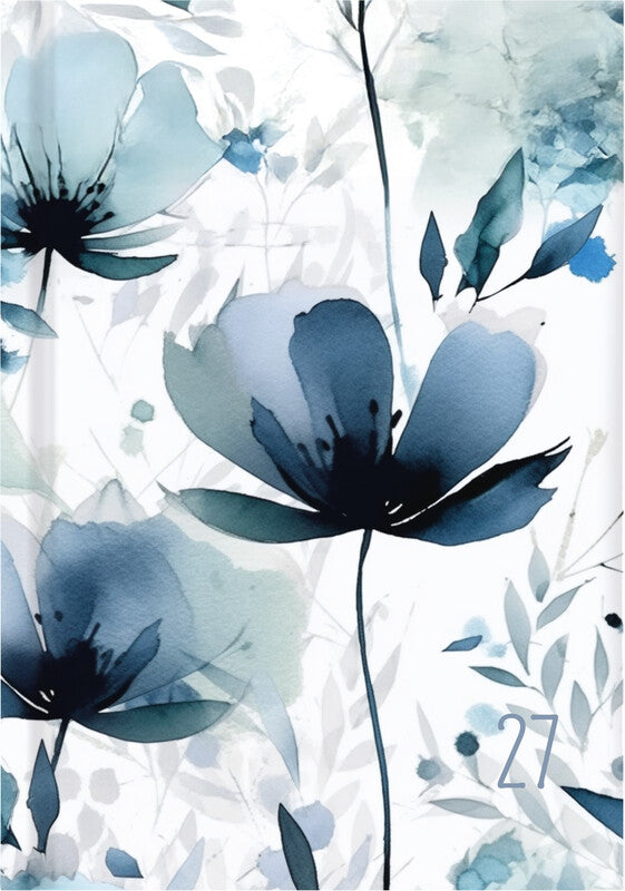 Biella Dispo Term Trend Agenda – 1 Woche/2 Seiten, gebunden, 14,5 × 20,5 cm, 2027, Blue Flower, FSC
