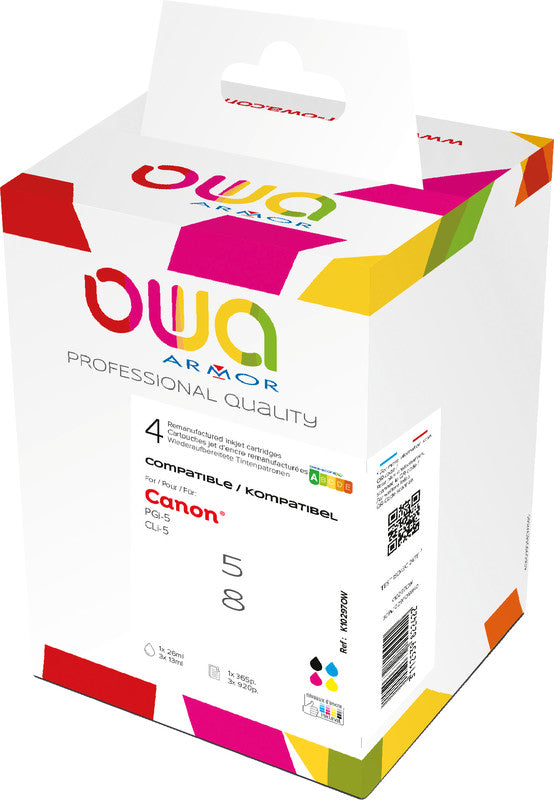 Owa Tintenpatronen-Multipack PGI-5/CLI-8, CMYK, 4er-Pack (1×26 ml + 3×13 ml), kompatibel – für Canon