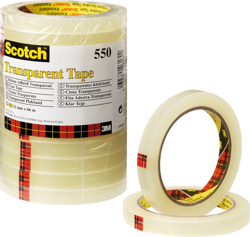 Scotch Büro-Klebeband – permanent, klar, Kunststoff, 12 mm × 66 m, Kern Ø 76 mm