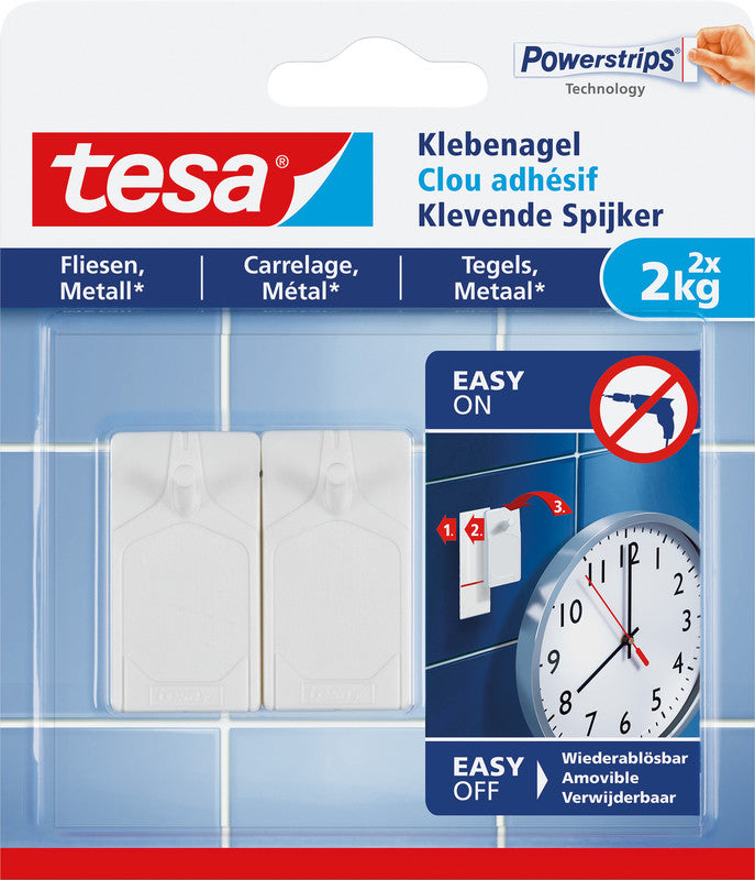 TESA Klebenagel – Kunststoff, Weiss, 12 × 14 × 1,4 cm – 2er-Pack