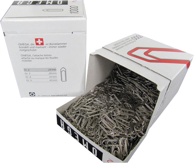 Omega Büroklammern – 24 mm – Metall – Silber – 1000 Stück