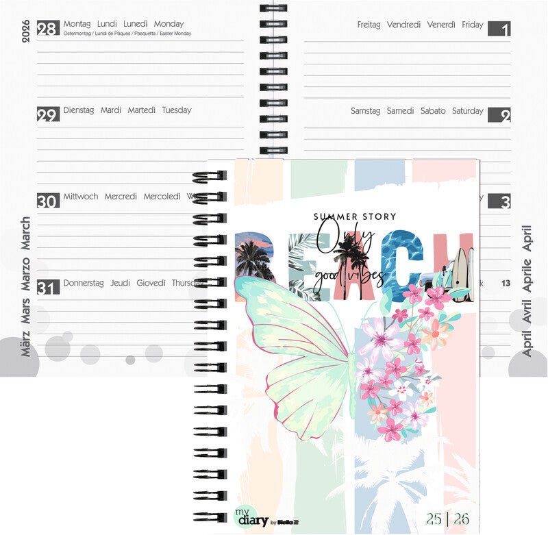 Biella mydiary Schüleragenda – 1 Woche/2 Seiten, Spiralbindung, A5, Aug–Jul, Summer, FSC