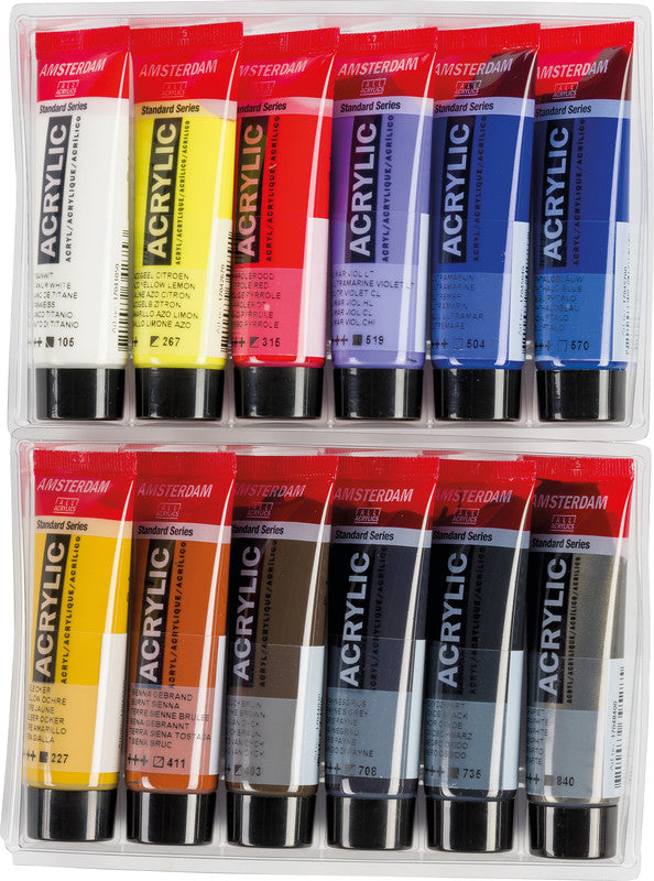 Royal Talens Amsterdam – Acryl Standard – Acrylset – 12 Farben, sortiert, 12 × 20 ml