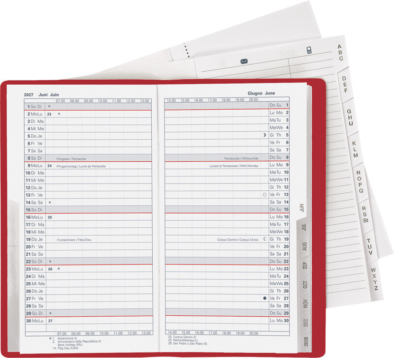 Biella Luzern Agenda – 1 Monat/2 Seiten, geheftet, 8,7 × 15,3 cm, 15 Monate Okt–Dez, 2027, Weinrot, PEFC