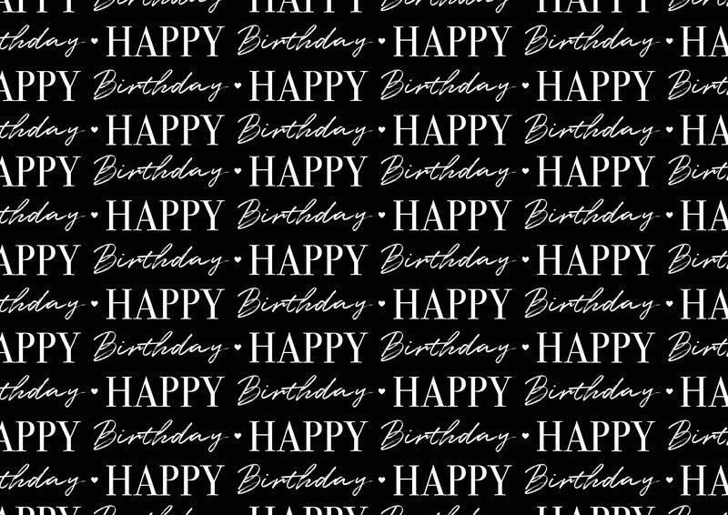 Braun + Company Geschenkpapier Rolle – Graphic Birthday – Kraftpapier 70 g/m2 – 700 × 2000 mm – Schwarz/Weiss