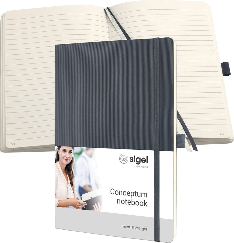 Sigel Notizbuch Conceptum, liniert, Fadenheftung, Softcover, 194 Seiten, 80 g/m² – Softwave, dunkelgrau