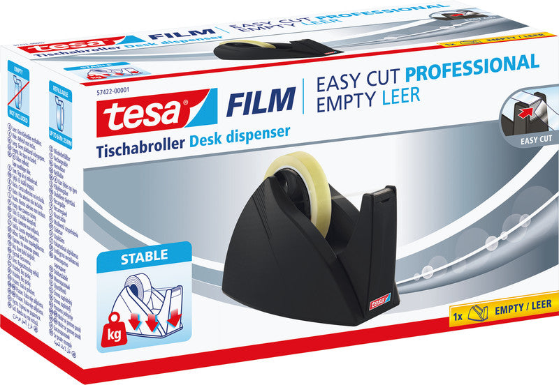 tesa Tischabroller Easy Cut Professional – für Rollenbreite bis 25 mm, für Bandlänge bis 66 m, rutschfest, Metall