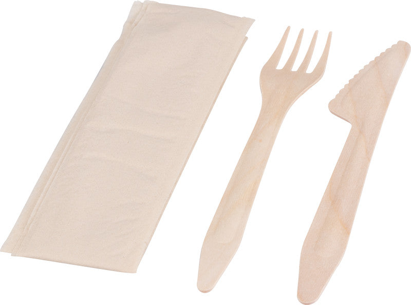 First choice ELCO Besteck-Set Holz – Messer, Gabel, Serviette, 16,5 cm, Braun, 50 Stück