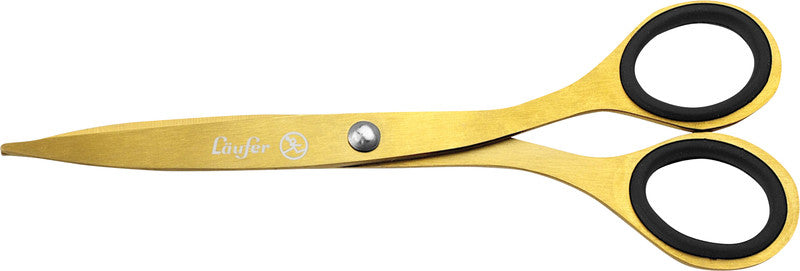 Laufer Universalschere – 17,0 cm, titanbeschichtet, spitz, Gummi, gold