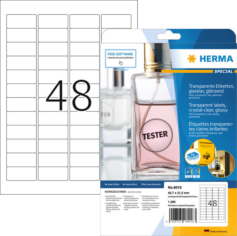 HERMA Druckeretiketten, Ø 40 mm (A4), transparent, Folie, permanent, 25 Blatt (600 Etiketten)