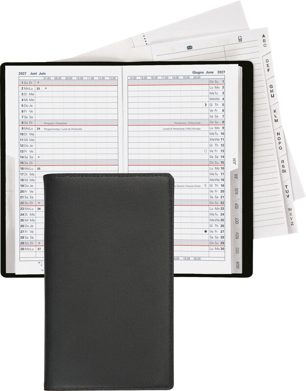 Biella Luzern Agenda – 1 Monat/2 Seiten, geheftet, 8,7 × 15,3 cm, 15 Monate Okt–Dez, schwarz, FSC