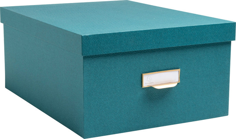 Exacompta Archivschachtel A4+ – mit Griffloch, stapelbar, 350 × 150 × 260 mm, blaugrün, Karton, 3er Set