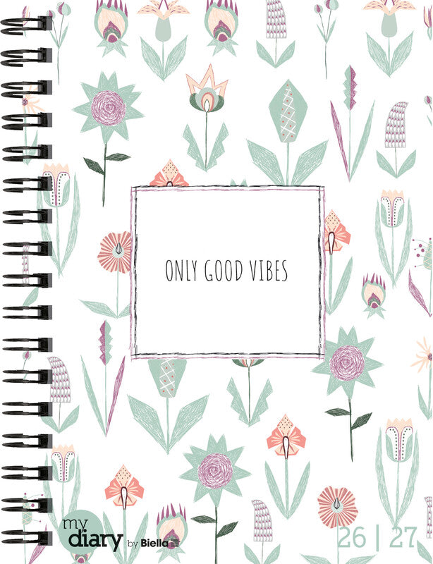 Biella mydiary Schüleragenda – 1 Woche/2 Seiten, Spiralbindung, 12 × 16,5 cm, Aug–Jul, Flower, FSC