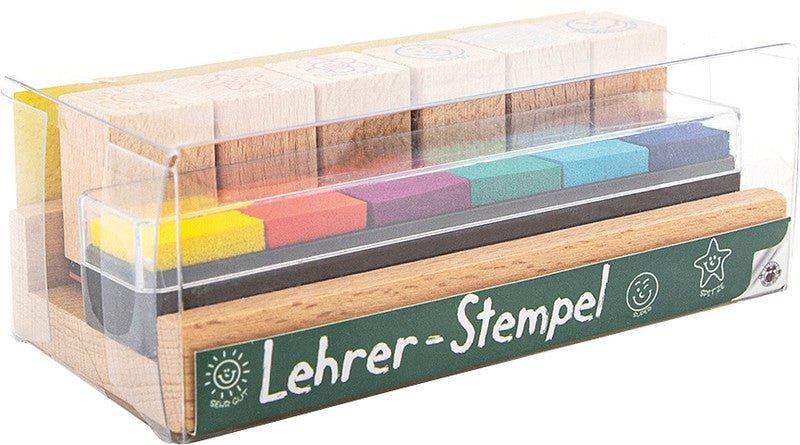 Trendhaus Lehrerstempel-Set – 6er-Set, Holz, Deutsch