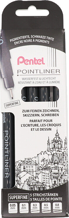 Pentel Fineliner – 5er-Set – Schwarz – Wasserfest
