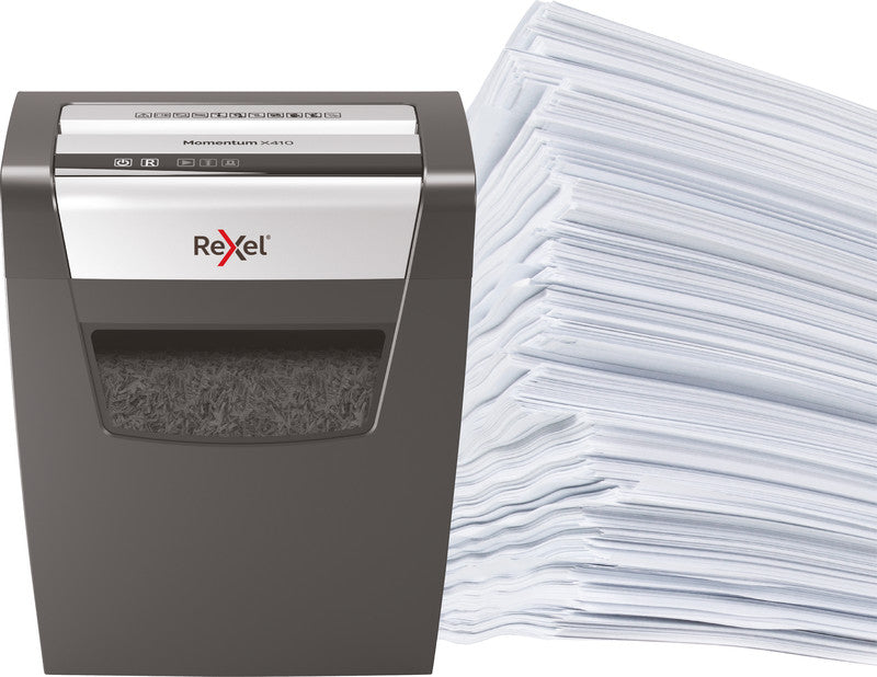 Rexel Momentum X410 – Aktenvernichter, DIN P-4, Partikelschnitt 4 × 28 mm, 10 Blatt, 23 l, A4