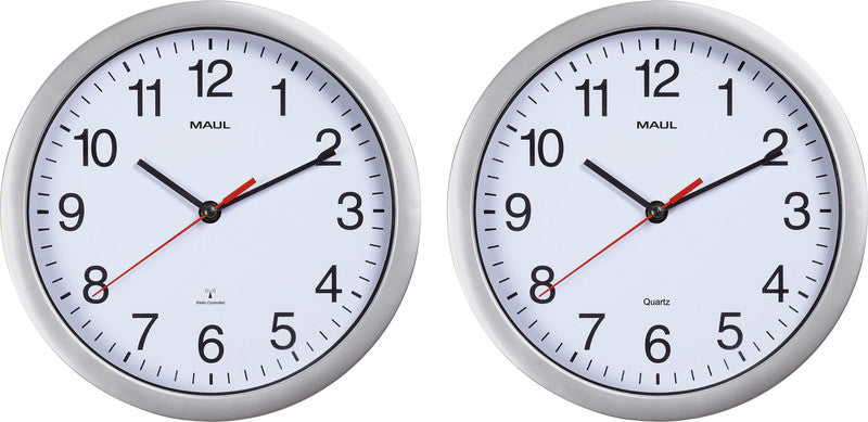 MAUL Wanduhr Run – Funk – Ø 25,2 cm, silber, Kunststoff
