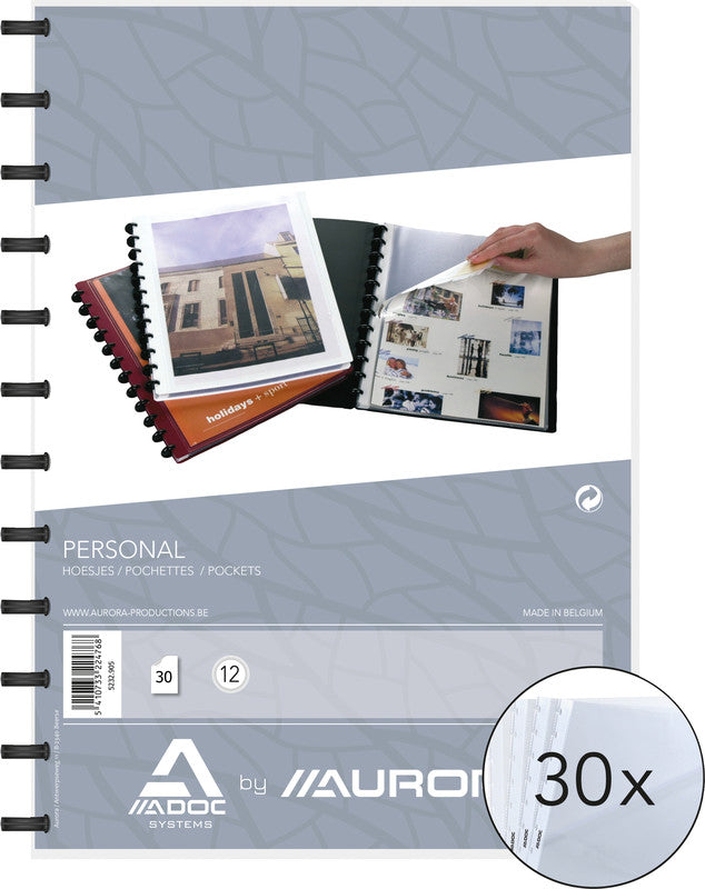 Adoc Personal-Ex Aurora Sichtbuch – 30 Sichttaschen, A4, austauschbar, genarbt, antireflex, weiss