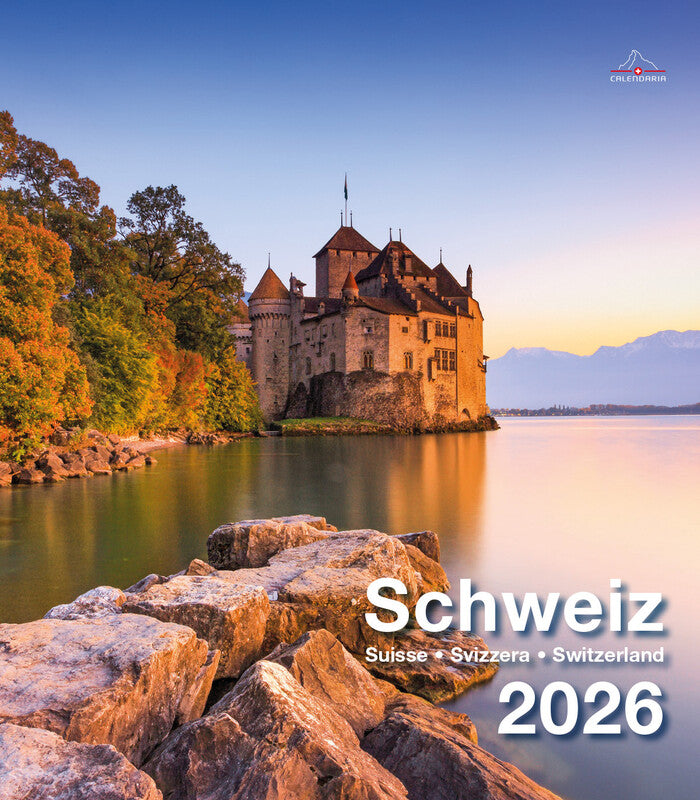 Calendaria Bildkalender Schweiz 2026 – 21 × 24 cm – mit Tagesfeldern, mit Aufhänger