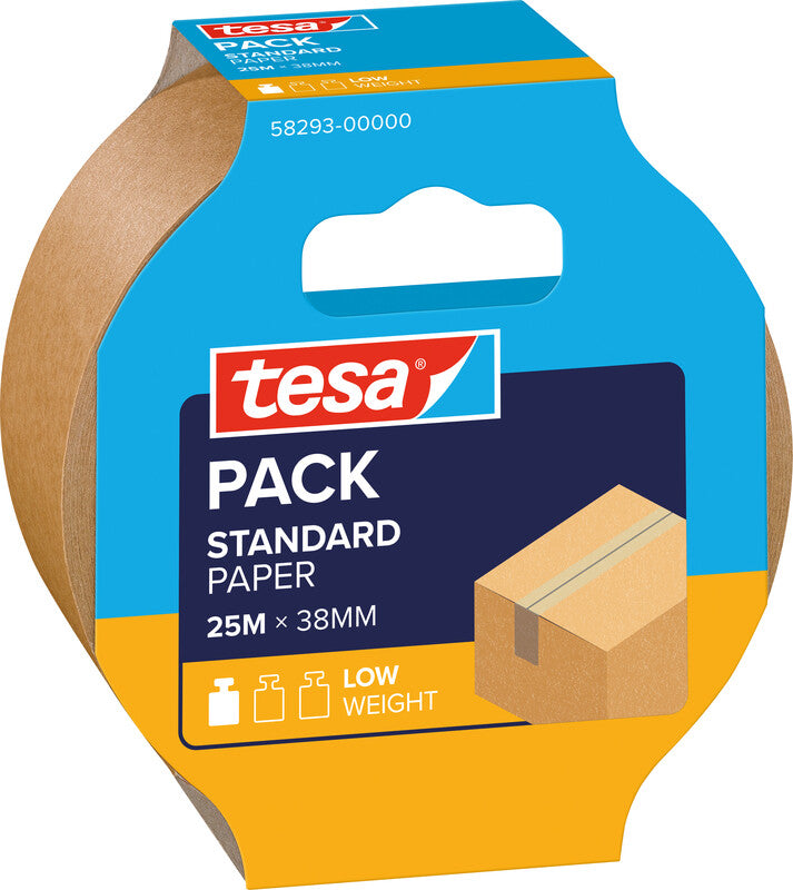 tesa Papierverpackungsband ecoLogo Standard – 38 mm × 25 m, braun, stark, eco:plus