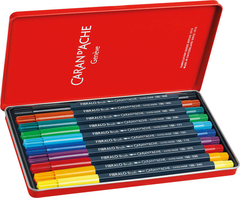 Caran d-Ache Fasermaler Fibralo Brush, Strichbreite 0,5–5 mm, auswaschbar, 10 Farben