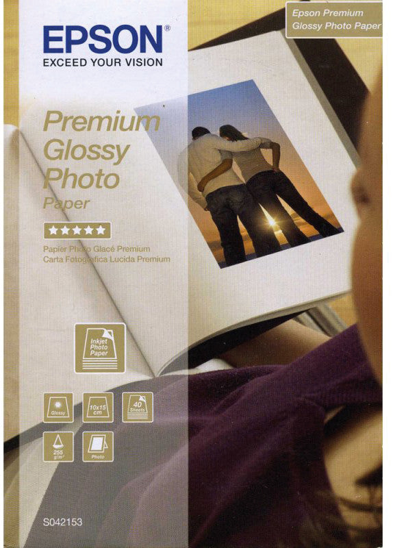 Epson Premium Glossy Fotopapier – glänzend, 100 × 150 mm, 255 g/m², 40 Blatt, einseitig – für Tintenstrahldrucker