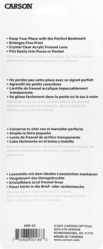 Carson MagniMark – Lesezeichen-Lupe (Fresnel) – 3×, mit cm- und Zollmarkierungen