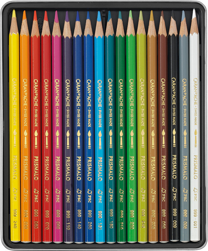 Caran d-Ache Caran d'Ache Prismalo Aquarellfarbstifte – 18 Farben, im Metalletui, Ø 3 mm, FSC