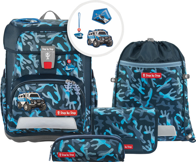 Step by Step Schulrucksack-Set Cloud – 5-teilig – Police Truck Diego – 28,0×37,5×20,0 cm