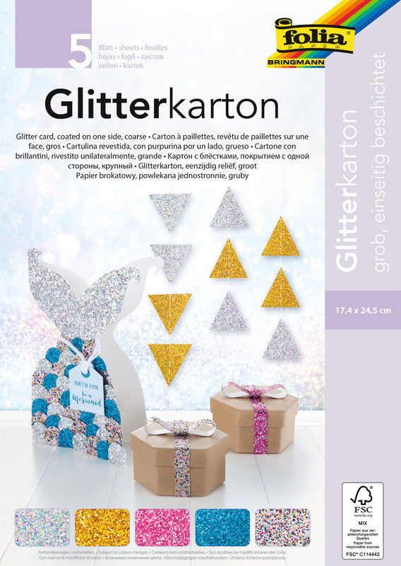 Folia Glitzerkarton – 174 × 245 mm – 300 g/m² – sortiert – 5 Blatt