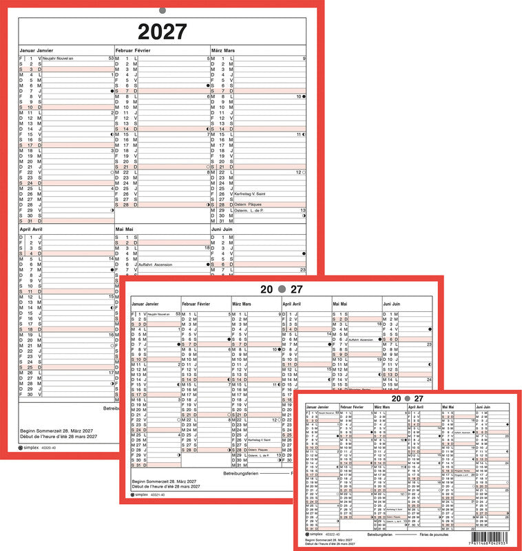 Simplex Tafelkalender – zweisprachig Deutsch/Französisch – 2026 – zweiseitig, Notizfeld – A6 quer