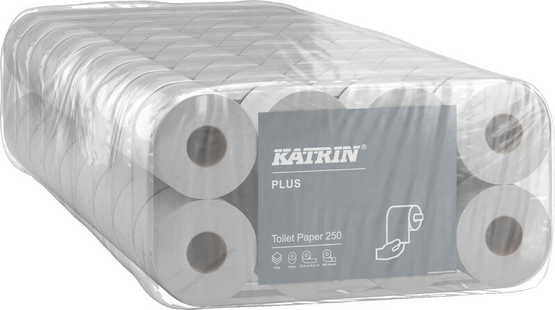 Katrin Plus Toilettenpapier – Recycling, 3-lagig, weiss, 400 Blatt/Rolle, 95 × 110 mm – 8 Rollen
