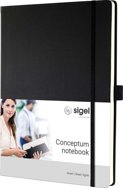 Sigel Notizbuch Conceptum, 213 × 295 mm, liniert, Fadenheftung, 194 Seiten, 80 g/m² – schwarz