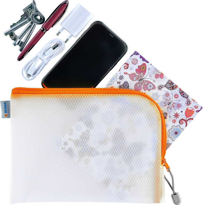 HERMA Reissverschlusstasche – 260 × 200 mm, Kunststoff, Orange – 1 Stück
