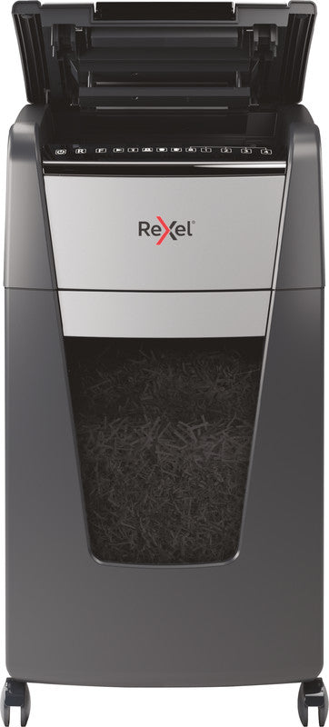 Rexel Optimum AutoFeed+ – Aktenvernichter mit Autofeed 300 Blatt, DIN P-4, Partikelschnitt 4 × 25 mm, 60 l