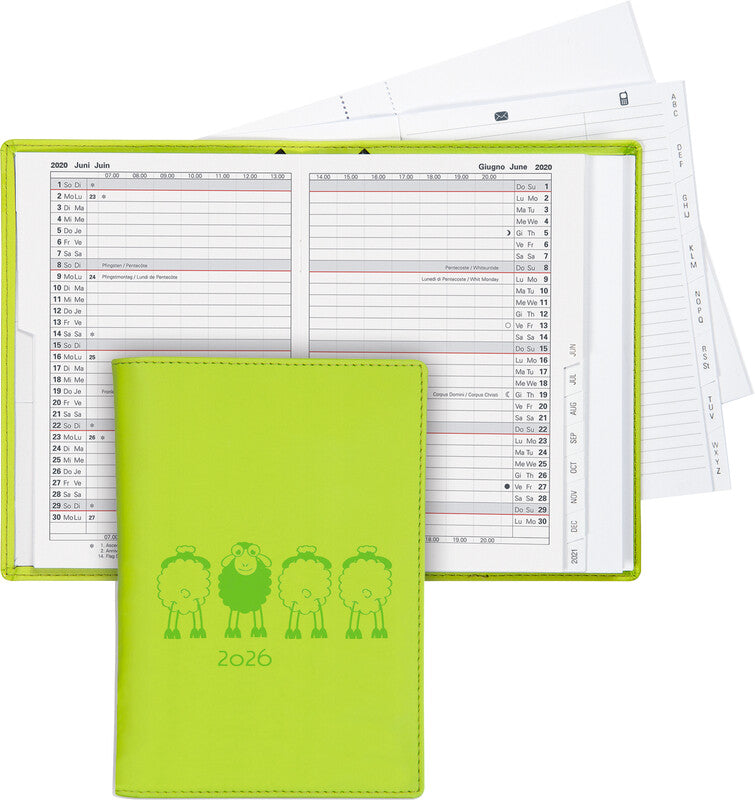 Biella Istanbul Agenda – 1 Monat/2 Seiten, geheftet, 10,6 × 15,3 cm, 15 Monate Okt–Dez, Hellgrün, Lotus, FSC