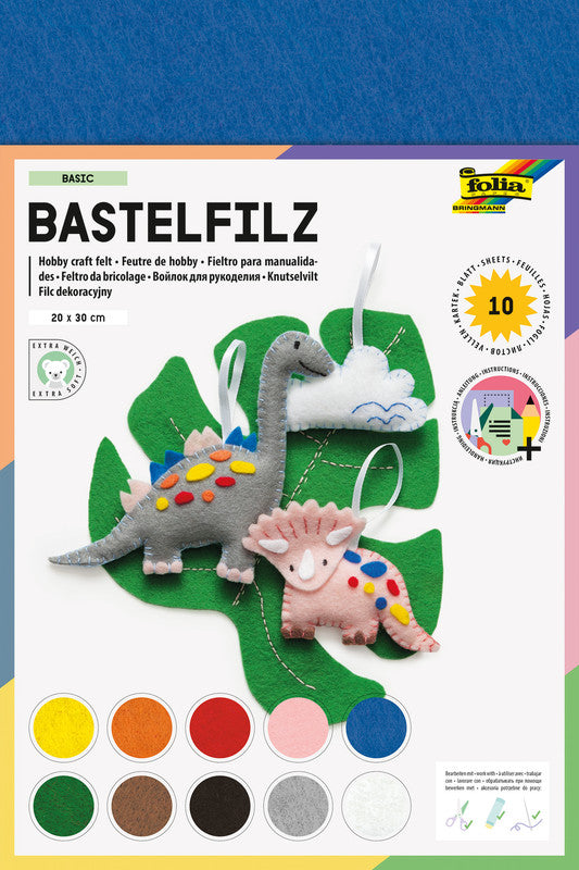 Folia Bastelfilz – sortiert – 200 × 300 mm, 10 Bogen, 1,5 mm