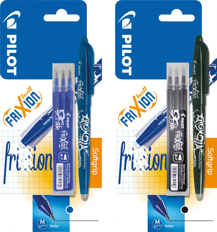 Pilot FriXion Ball – Radierbarer Tintenroller-Set mit Kappe, 0,7 mm, Blau, 4er Etui