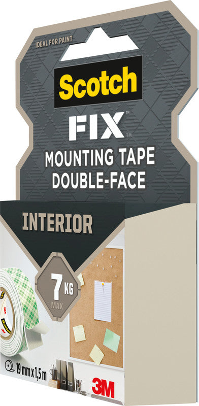 Scotch Montageband, stark, für den Innenbereich, für glatte Oberflächen – 19 mm × 1,5 m, weiss, bis 1 kg/22 cm