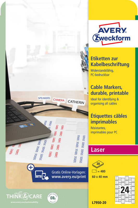 Avery Schuletiketten – Rechteck, permanent haftend, Weiss, 480 Stk