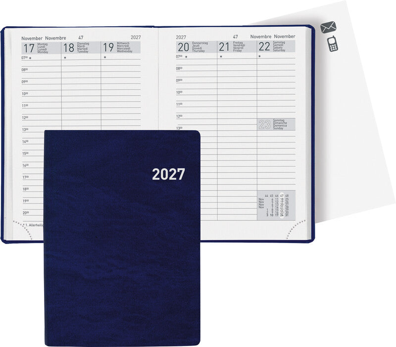 Biella Rex Agenda – 1 Woche/2 Seiten, gebunden, 10,1 × 14,2 cm, 2027, Blau, FSC