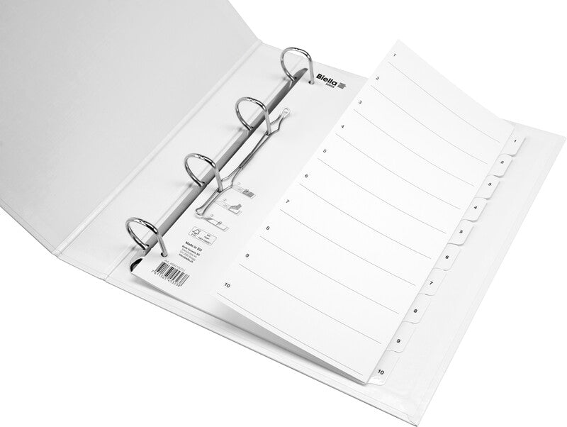 Biella SmartIndex Register – A4, 10-teilig, Karton, weiss, vorgedruckt, verstärkte Taben, für A4-Ordner