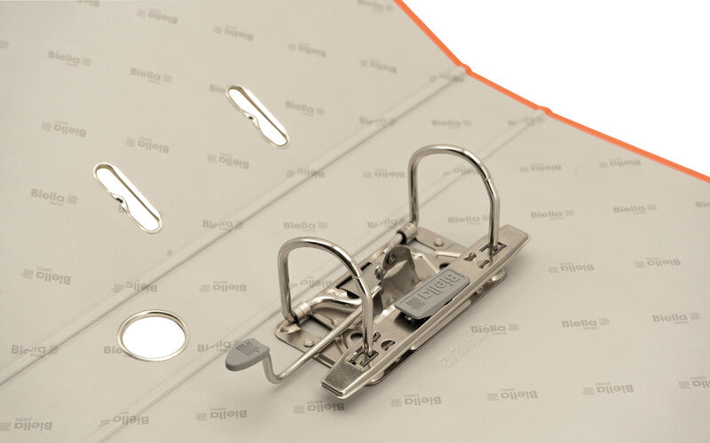 Biella Bundesordner – A4 Hochformat – 2-Ring Hebelmechanik, 40 mm Rücken – Orange, mit Niederhalter, FSC