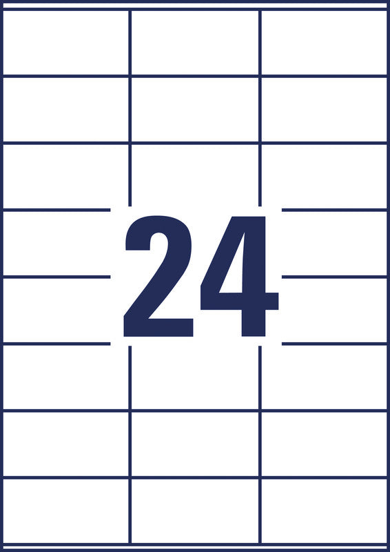 Avery Etiketten auf Bogen, 70 mm × 36 mm, weiss, Papier, permanent, 2400 Etiketten (100 Blatt)