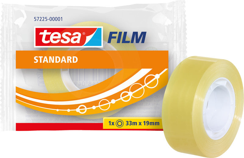 TESA Klebeband – permanent, klar, Kunststoff, 19 mm × 33 m, Kern Ø 26 mm