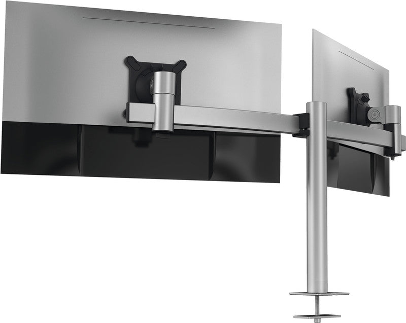 Durable Monitorhalterung, 2 Monitore, Tischdurchführung, bis 27", VESA 75 × 75/100 × 100 mm, 8 kg, silber