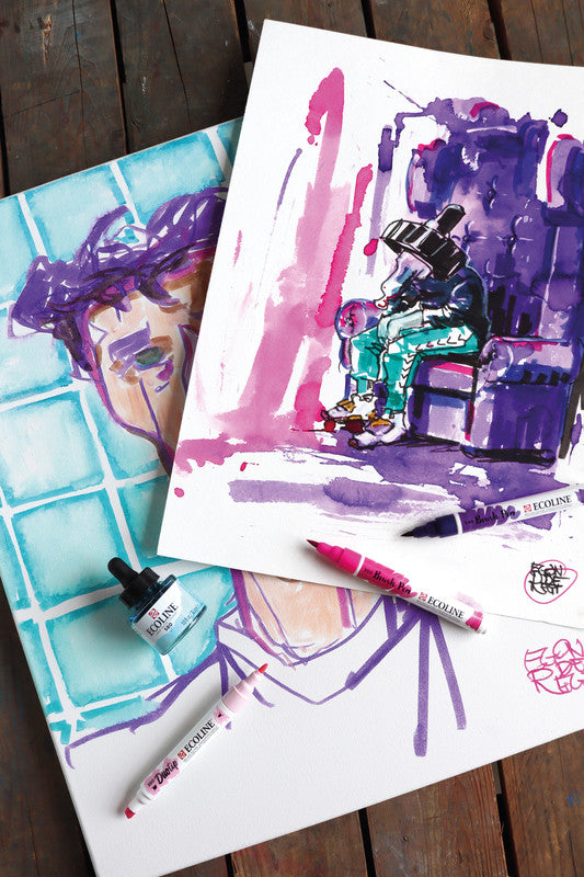 Ecoline Brush Pen Duotip – Keilspitze 6 mm, Rundspitze 1-2 mm – sortiert – 6er-Set – wasservermalbar