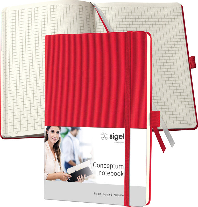 Sigel Notizbuch Conceptum, A5, kariert, Fadenheftung, Hardcover, 194 Seiten, 80 g/m² – rot